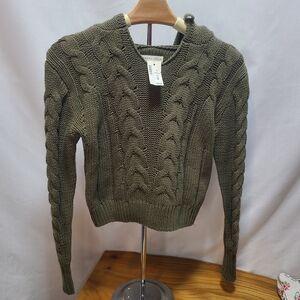Aeropostale V-Neck Cable Knit Sweater in Olive